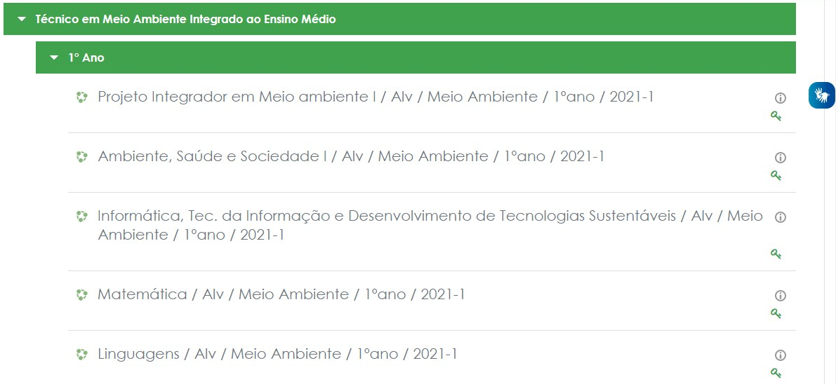 Escolha de curso, exibição por ano ou semestre das disciplinas