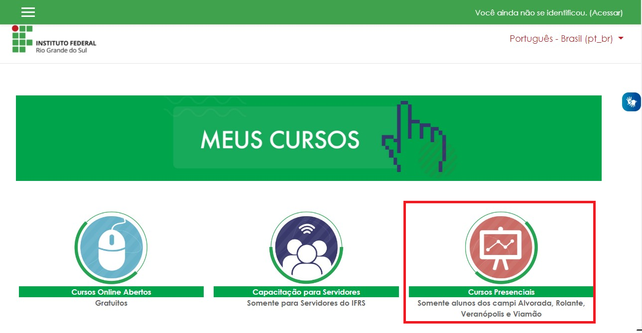 Tela principal do Moodle