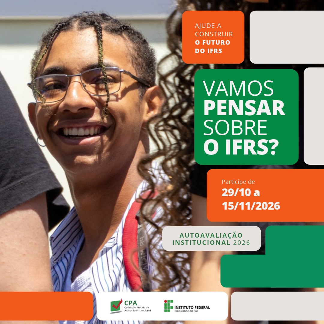 Card com foto de estudante e convite para a Autoavalia&ccedil;&atilde;o Institucional do IFRS, de 29/10 a 15/11/2026.